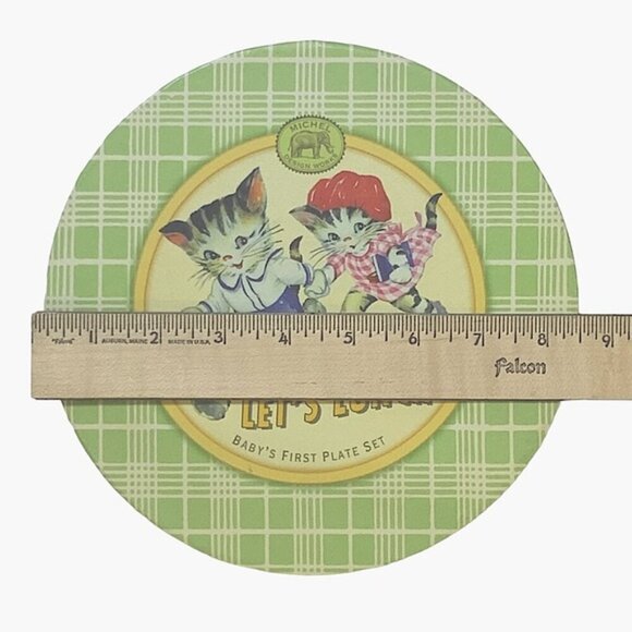 Michel Design Works Baby’s First Plate Set Feeding Boxed Plaid Set Green White - Picture 8 of 16